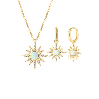 White Opal Sun Sterling Silver Necklace Earring Set, 6 of 12