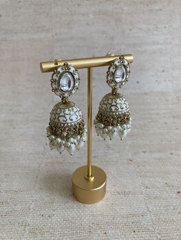 Antique Gold Pearl Jhumki Indian Earrings, 4 of 6