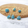 Blue Turquoise Gold Plated Teardrop Hook Earrings, thumbnail 3 of 5