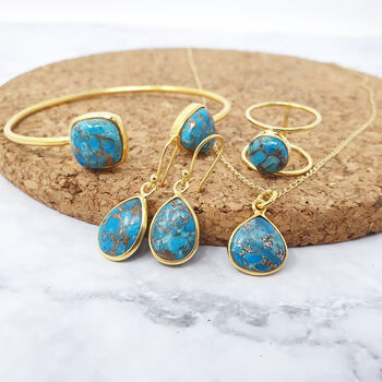 Blue Turquoise Gold Plated Teardrop Hook Earrings, 3 of 5