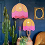 Birdie Fringed Dome Hessian Lampshade With Pink Trim, thumbnail 4 of 6