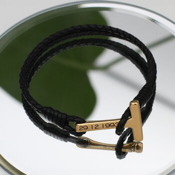 Men's Personalised Gold T Bar Leather Bracelet, 2 of 4