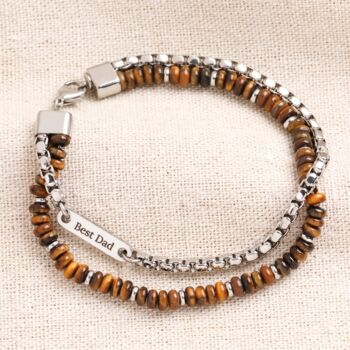 Men's Personalised Stainless Steel Double Layer Beaded Bracelet, 2 of 7