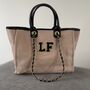 Personalised Beige Black Large Chain Tote Beach Bag, thumbnail 1 of 3