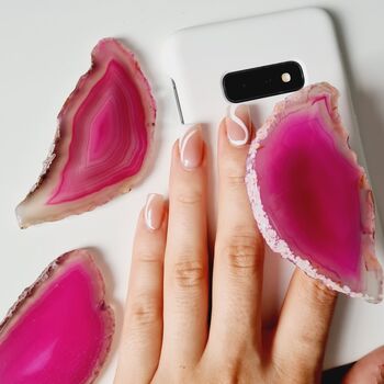 Pink Agate Stone Phone Holder Grip, 3 of 4