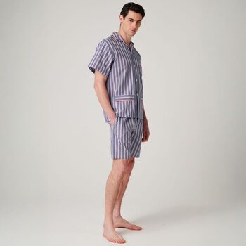 Men's 'Red Pop' Stripe Crisp Cotton Short Pyjama Set, 2 of 4