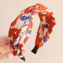 Twist Fabric Headband In Orange And White, thumbnail 2 of 4
