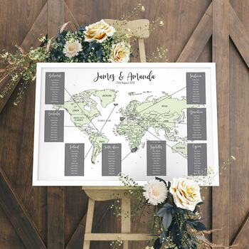Personalised World Map Wedding Table Plan, 4 of 7