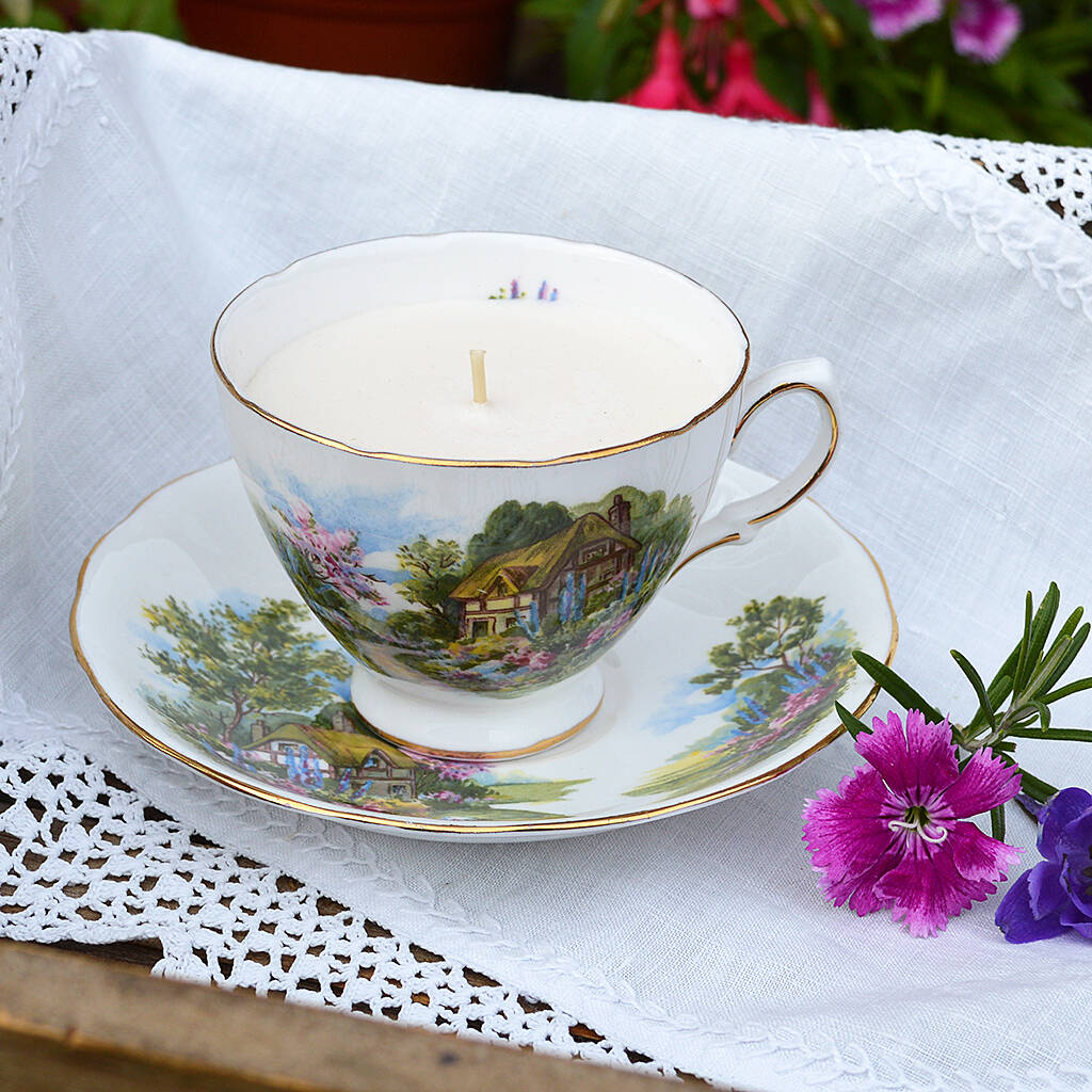 Cottage Garden Floral China Vintage Teacup Candle By Andrea Fays