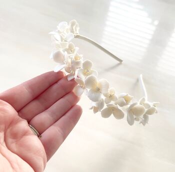 White Porcelain Flower Bridal Headband, 2 of 5