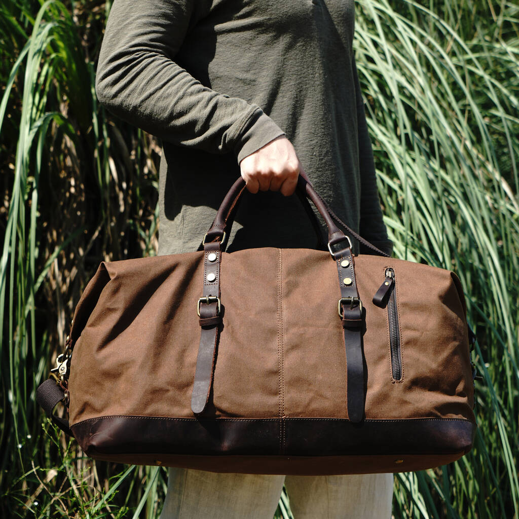 Waxed Canvas Leather Classic Holdall Bag By EAZO