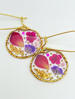 Dangle Earrings With Rose Petals And Gold Leaf, 3 of 11