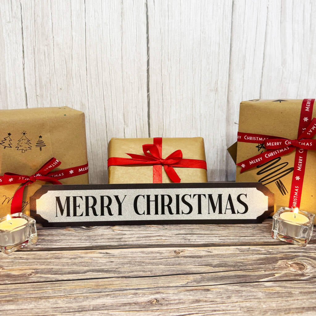 Silver Glitter Merry Christmas Road Sign Decor, 1 of 5