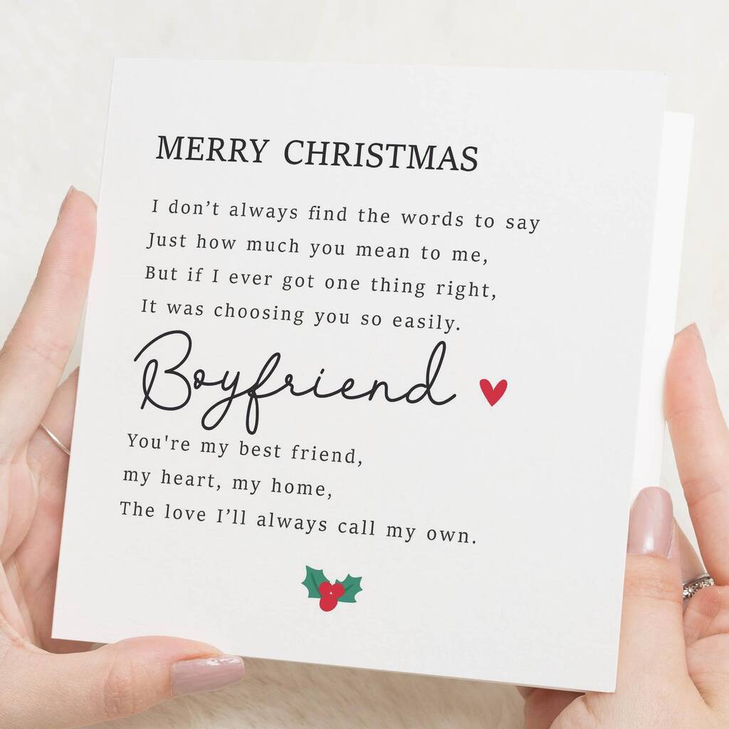 Personalised Romantic Poem Christmas Card For Boyfriend, 1 of 7