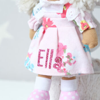 Personalised Mini Pink Floral Rag Doll, 4 of 4
