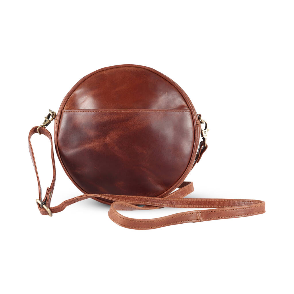 Leather Circle Shoulder Bag, Distressed Brown By The Leather Store