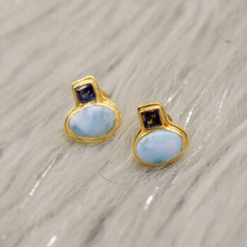 Larimar And Iolite Silver Studs, 2 of 7