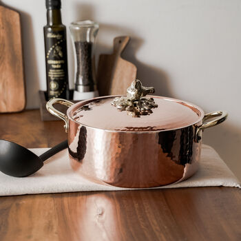 Hammered Copper Casserole Dish – Solid Copper Cookware With Brass Lid, 5 of 6