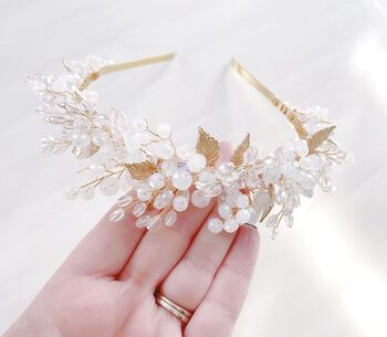 White And Gold Boho Bridal Headband, 2 of 5