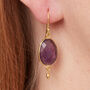 Amethyst Oval Drop Gold Plated Earrings, thumbnail 3 of 12