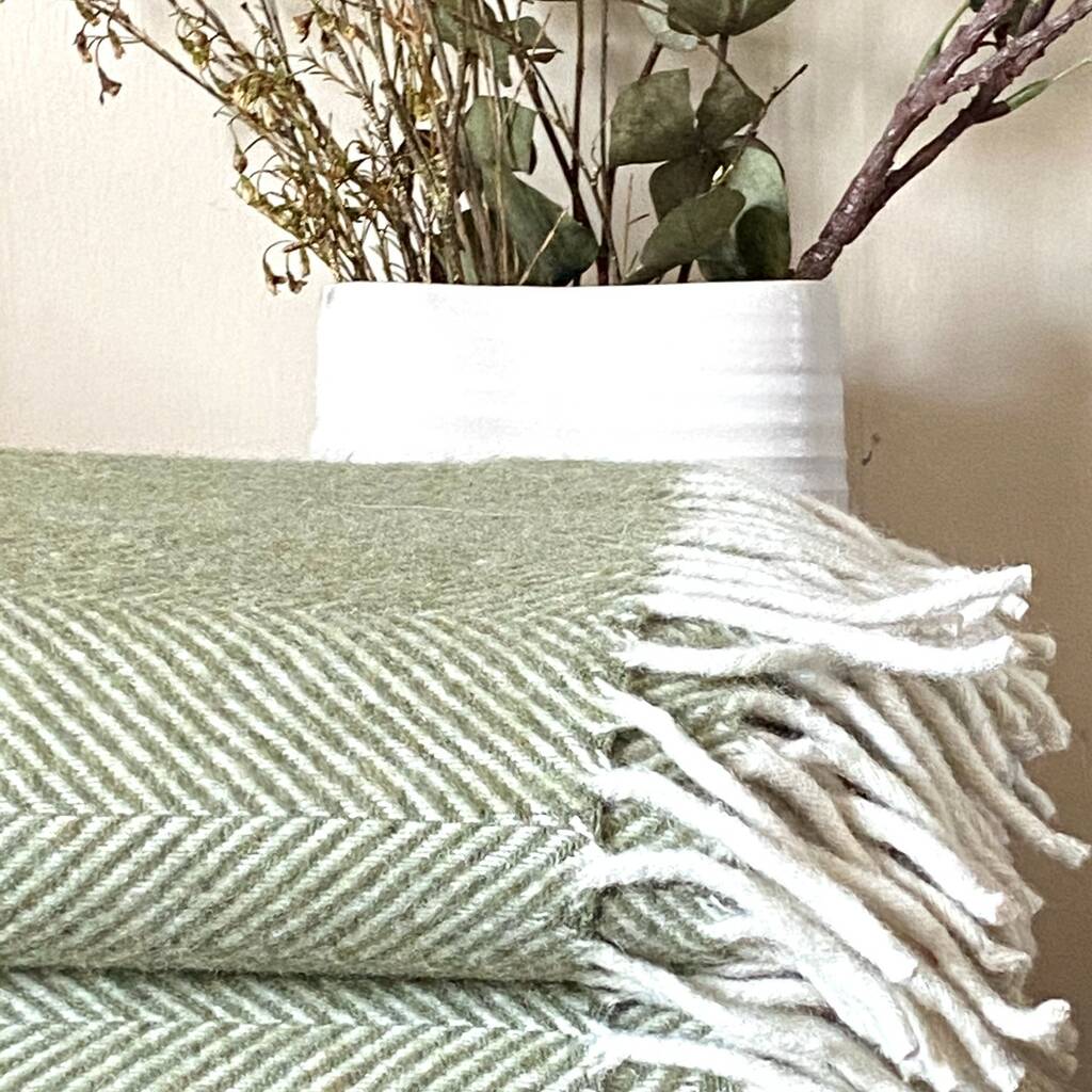 Recycled Wool Blanket Olive Herringbone By Chilled Indigo Lifestyle