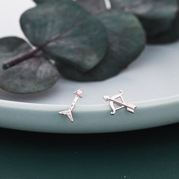 Mismatched Cz Bow And Arrow Stud Earrings In Sterling Silver, 3 of 10