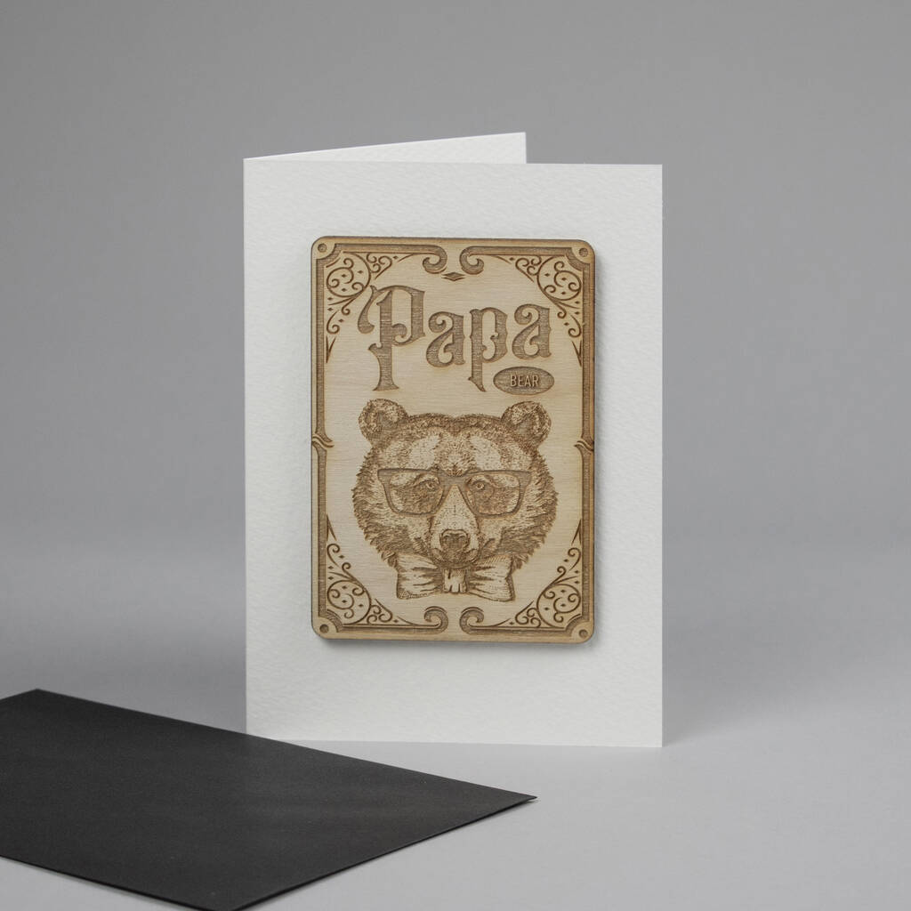 Cool Papa Bear Wooden A6 Card, 1 of 3
