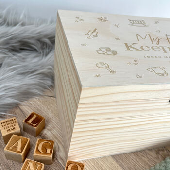 Personalised My First Keepsakes Engraved New Baby Keepsake Box Five Sizes 16cm | 20cm | 26cm | 30cm | 36cm, 5 of 8
