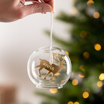 Personalised Reindeer Glass Dome Bauble, 2 of 3
