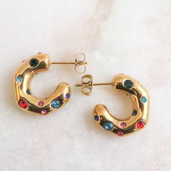 Non Tarnish Chunky Hoop Earrings With Colourful Gems, 6 of 8