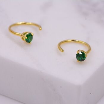 Emerald Green Cz Huggie Hoop Threader Earrings, 2 of 11