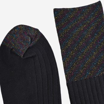 Women's Glitter Socks Folding Cuff Black Rainbow Sparkle, 5 of 5