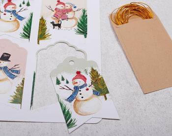 16 Christmas Gift Tags With Snowman Design And Gold Twine, 2 of 4