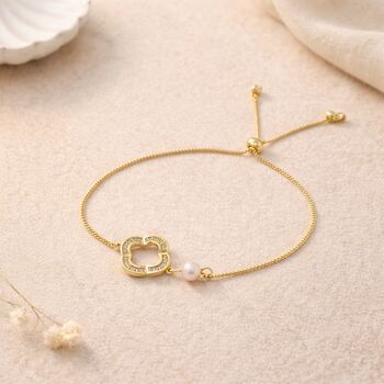 Mother And Daughter Bracelet With Pearl And Cubic Zirconia Flower Charm, 3 of 6