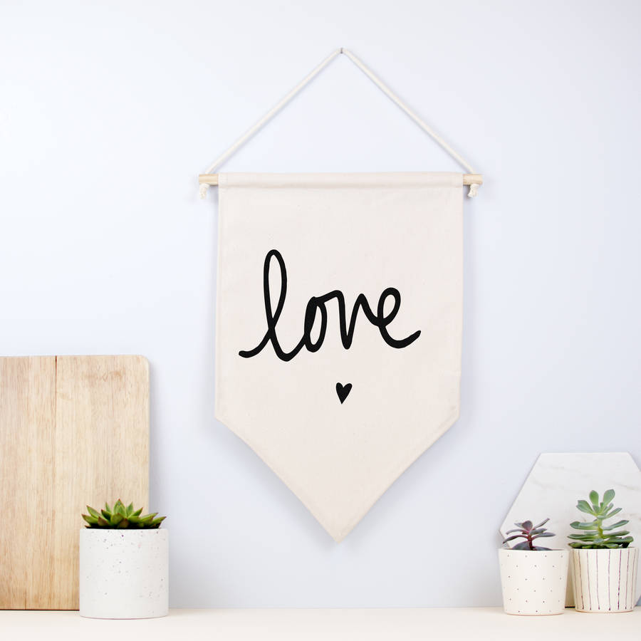 love and heart fabric hanging wall banner by louise and lygo ...