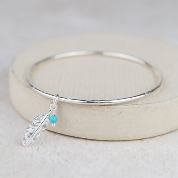 Sterling Silver Feather And Turquoise Charm Bangle, 2 of 4