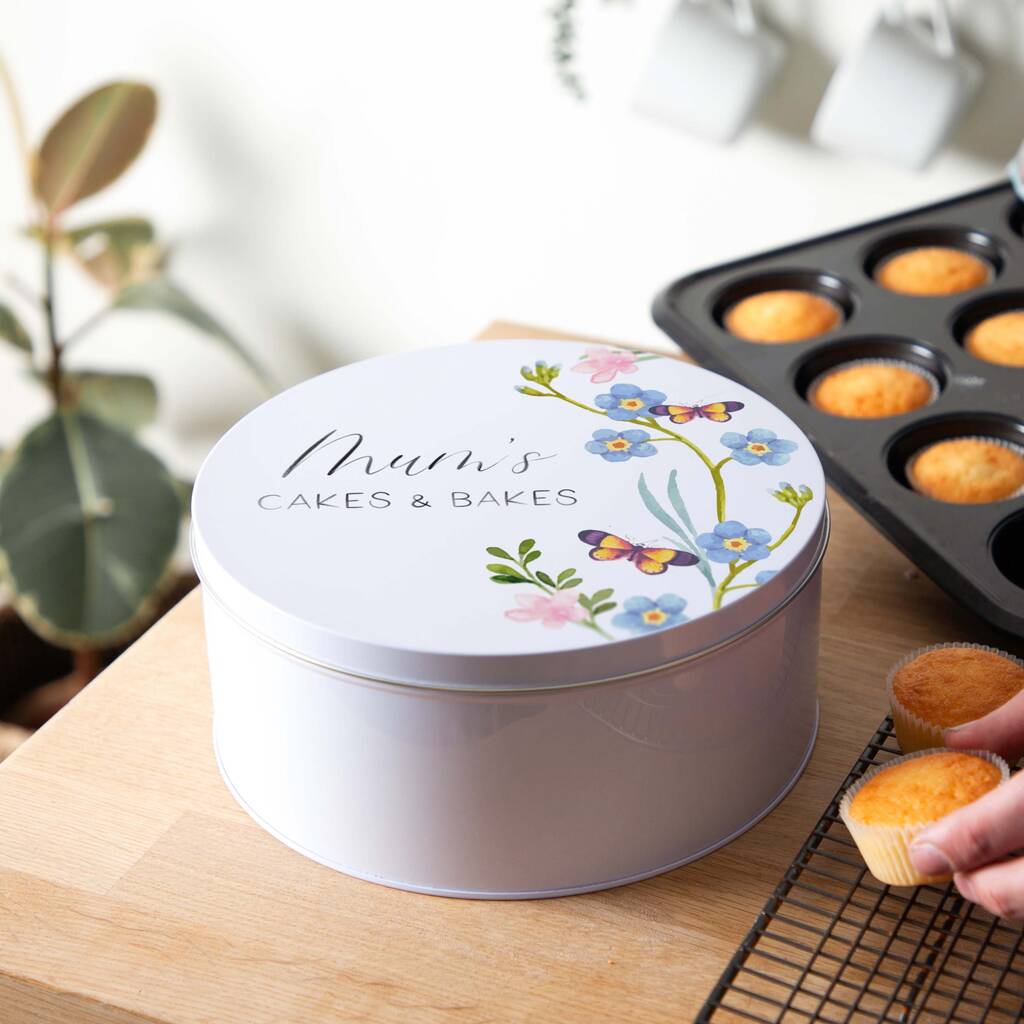 Blue Florals And Butterflies Personalised Cake Tin By No Ordinary Gift