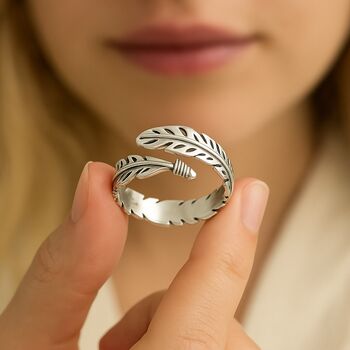 Sterling Silver Adjustable Feather Ring, 2 of 8