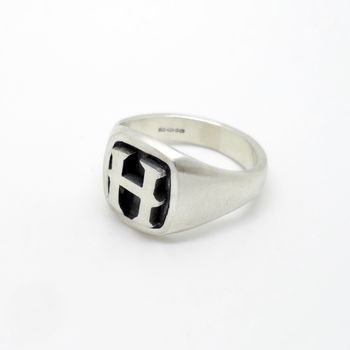Personalised Initial Cushion Silver Signet Ring, 3 of 4