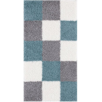 The Rugs Geometric Shaggy Rug Duck Egg Blue Checkered Rug, 9 of 12