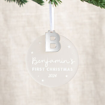 First Christmas Hanging Decoration With Initial Charm, 2 of 2