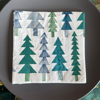 Elegant Green And Blue Christmas Tree Lunch Napkins X 20, 5 of 8