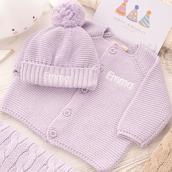 First Birthday Personalised Cardigan And Bobble Hat Set, 4 of 12