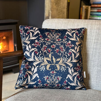Luxury Velvet Cushion Winter Navy Blue And Gold Optional Piping, 5 of 5