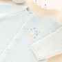 Personalised Luxury Baby Cardigan With Embroidered Moon And Stars Initial, thumbnail 4 of 11