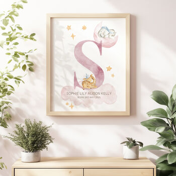Personalised Sleeping Animals Nursery Print | New Baby Gift, 4 of 7