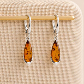 Sterling Silver Baltic Amber Teardrop Earrings, 3 of 7