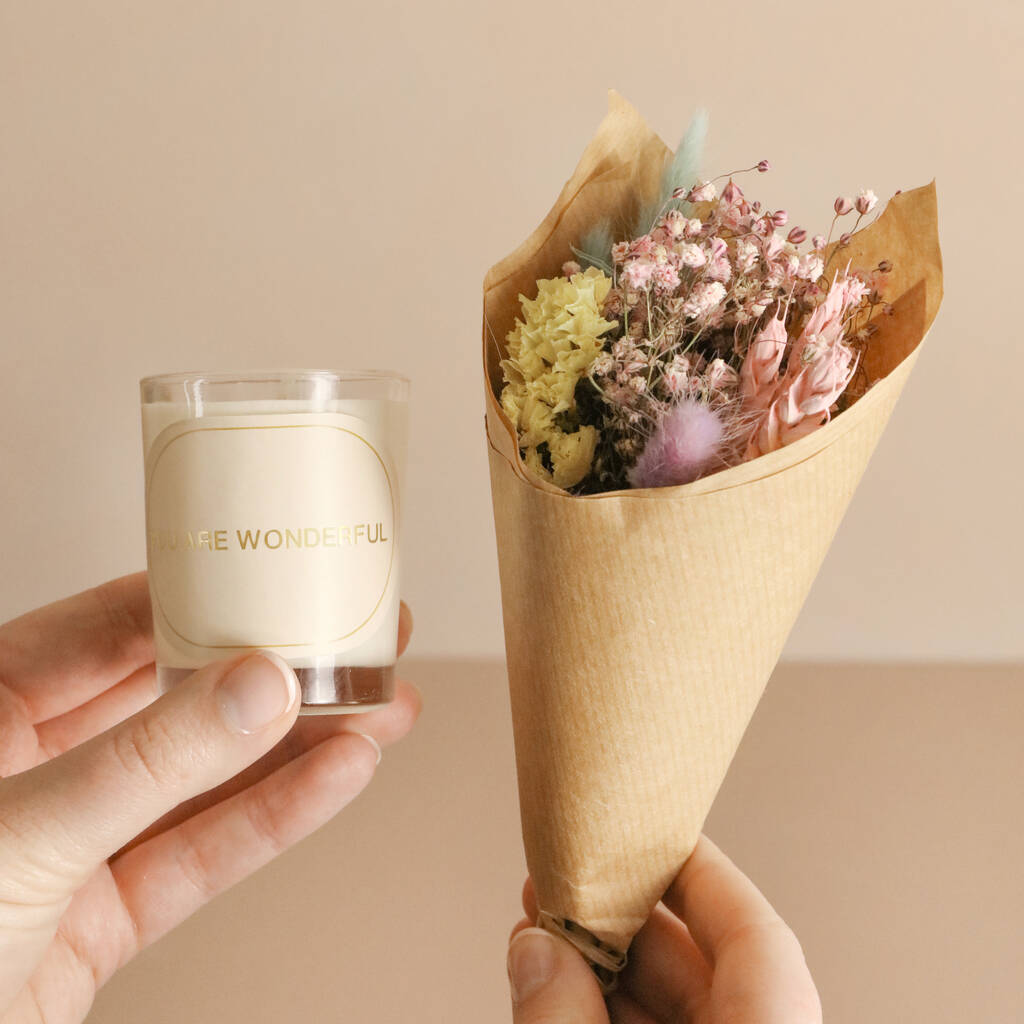 You Are Wonderful Mini Candle And Flower Posy Gift