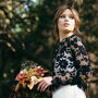 Black Macrame Lace Top Long Sleeved Wedding Dress Topper, thumbnail 1 of 10
