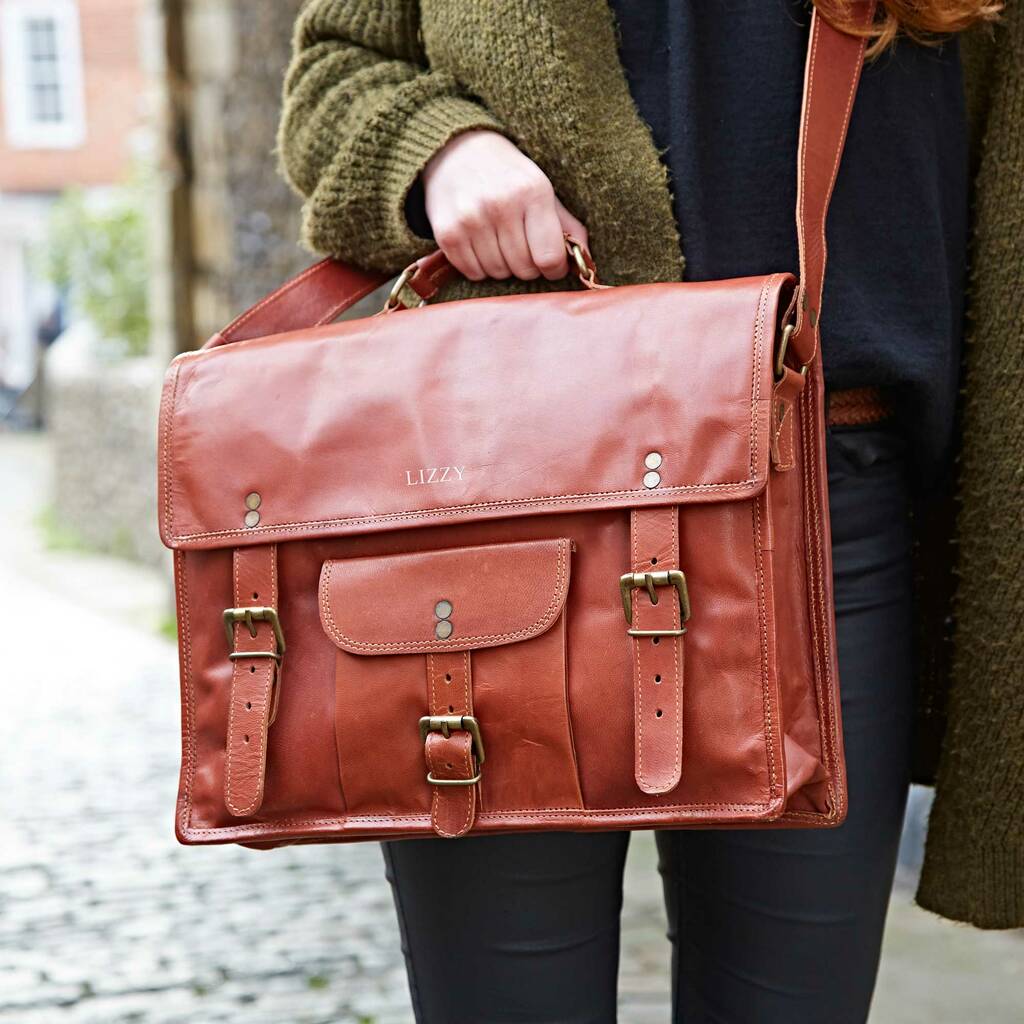 Personalised Brown Leather Vintage Satchel Bag By Paper High